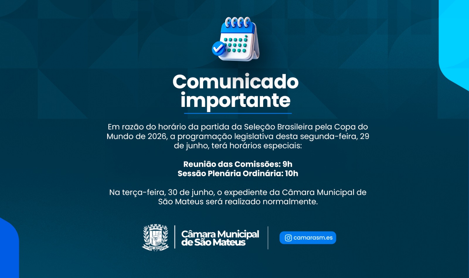NOTÍCIA: Câmara de São Mateus realizará a 22ª Sessão Ordinária de 2026 nesta segunda-feira